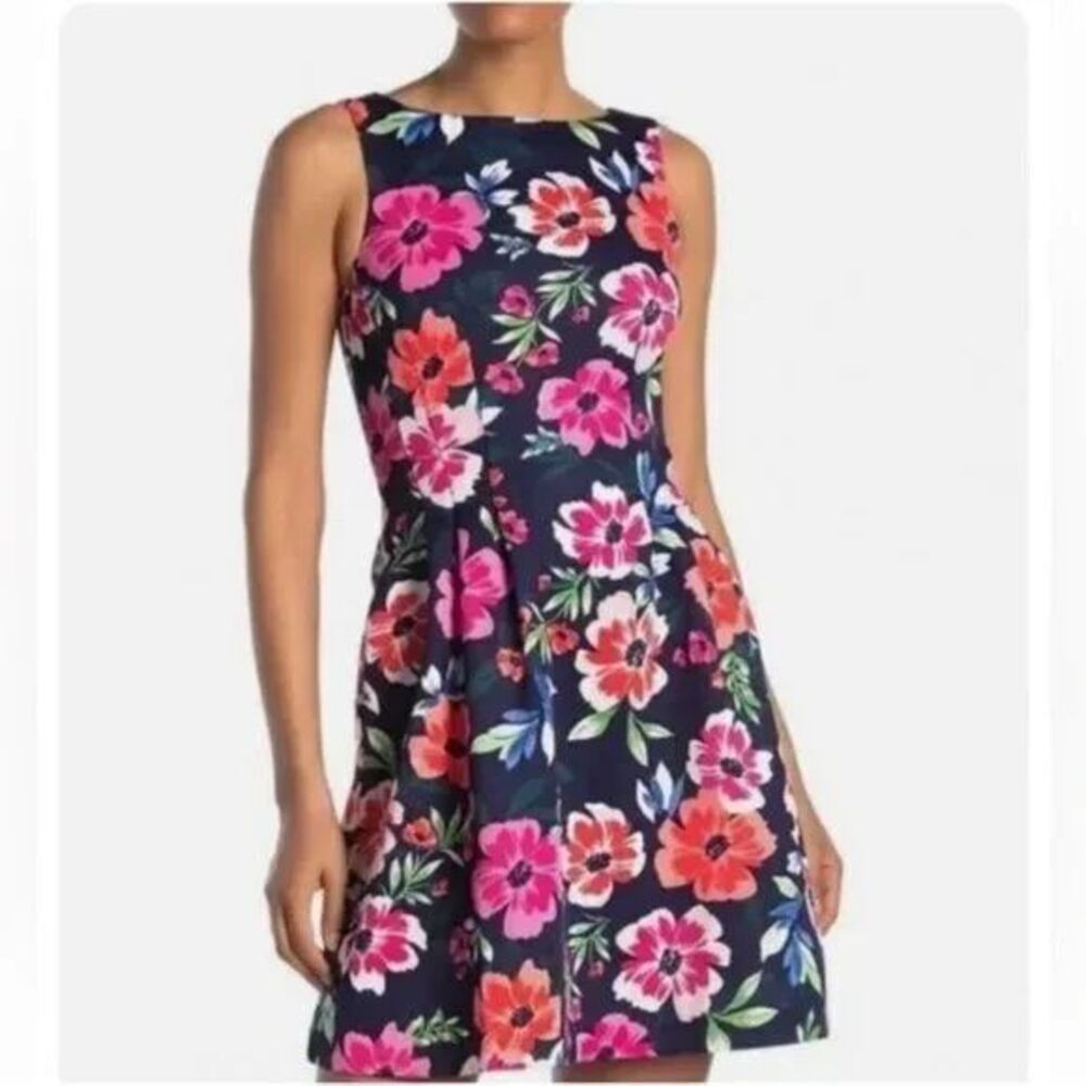 Vince Camuto Women's Sleeveless Scuba Fit & Flare Tank Dress Navy Floral Size 2